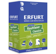 Erfurt Rauhfaser Classico Tapete 6 Rollen, 20 Meter mal 0,53 Meter, mit Anleitung zum Einkleistern, Einweichen, Tapezieren und Streichen.