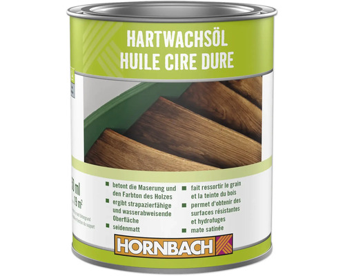 Boîte d huile cire dure HORNBACH pour le soin du bois, pour des surfaces résistantes et hydrofuges.