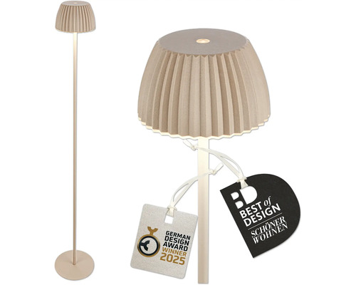 Lampadaire moderne avec abat jour plissé, distingué par le German Design Award 2025 et le prix Best of Design.