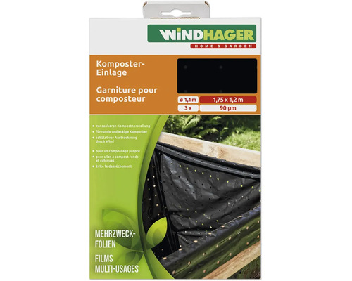 Garniture pour composteur Windhager, 1,75 par 1,2 mètres, 90 micromètres, 3 pièces pour composteurs ronds et carrés.