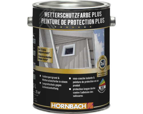 Pot de peinture de protection Plus pour extérieur avec sous couche isolante pour jusqu'à 15 ans de protection contre les intempéries.