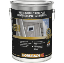 Un pot de peinture de protection Plus de Hornbach pour la protection du bois en extérieur avec protection longue durée et sous-couche isolante.
