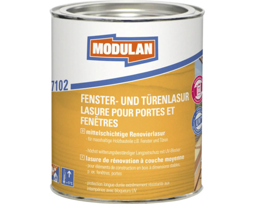 Dose Modulan Fenster und Türenlasur, mittelschichtige Renovierlasur für maßhaltige Holzbauteile im Außenbereich mit UV Schutz.