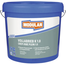Crépi de dispersion Modulan Vollabrieb K 1.0 en seau pour structure de crépi gratté résistante aux chocs avec grain de 1,0 millimètre.