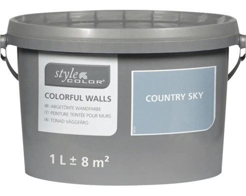 Eimer Style Color Colorful Walls Wandfarbe im Farbton Country Sky, Inhalt 1 Liter für circa 8 Quadratmeter.