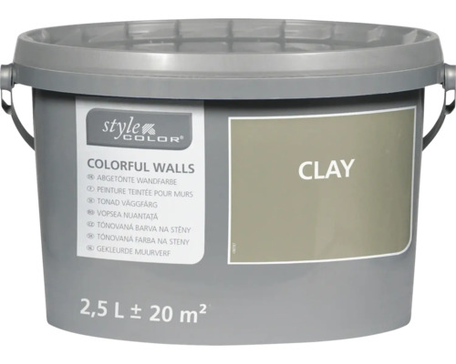 Seau en plastique avec peinture murale StyleColor Colorful Walls dans la nuance Clay, récipient de 2,5 litres pour environ 20 mètres carrés.