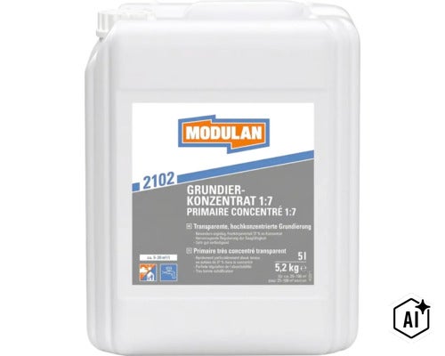 Modulan Grundierkonzentrat 2102, 5 Liter, hochkonzentrierte transparente Grundierung zur Saugfähigkeitsregulierung und Festigung von Untergründen. (Image AI modified or generated)