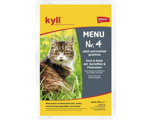 Kyli Menu numéro 4 nourriture pour chat canard et poulet sans céréales 100 grammes