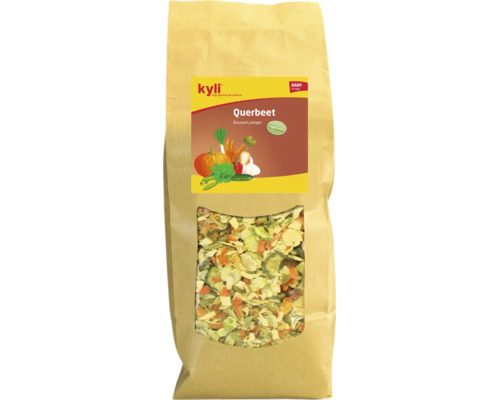 Aliment complémentaire végétarien pour chiens Kyli Querbeet, mélange de légumes séchés en sachet en papier