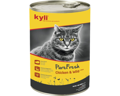 Kyli PureFresh Poulet et Gibier nourriture pour chats boîte 400 grammes avec viande, herbes de montagne et miel