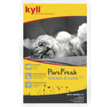Aliment pour chat Kyli PureFresh au poulet et agneau avec herbes de montagne et miel suisse en sachet de 85 grammes