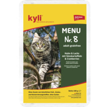 Nourriture pour chats Kyli Menu numéro 8 poulet et saumon avec patate douce et airelles sans céréales 100 grammes