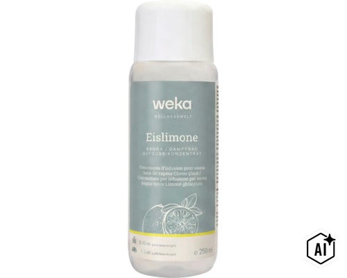 Weka Wellnesswelt concentré d'infusion citron glacé pour sauna et bain de vapeur, flacon de 250 millilitres. (Image AI modified or generated)