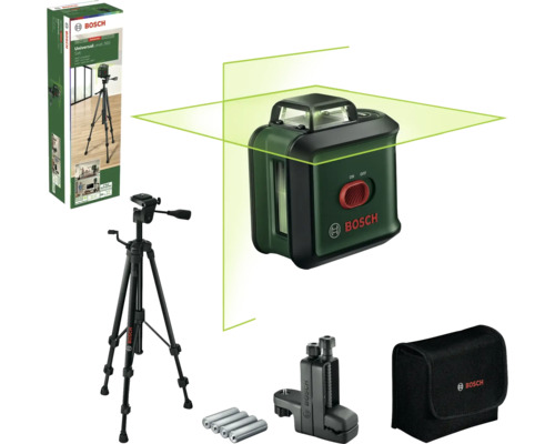 Laser lignes Bosch UniversalLevel 360 set avec trépied, pince, piles et sac.