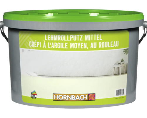 Kunststoffeimer mit Lehmrollputz in der Korngröße mittel mit Hornbach Logo