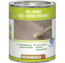 Dose Hornbach Holzgrund zur Vorbehandlung von Holzoberflächen mit Pinselmotiv und Blauer Engel Umweltzeichen.
