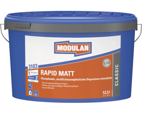 Modulan Rapid Matt 3103 Dispersions Innenfarbe 12,5 Liter Eimer für streiflichtunempfindliche Wandanstriche im Innenbereich