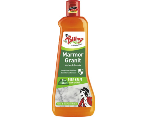 Produit d entretien Poliboy pour marbre et granit, flacon pour le nettoyage et la protection des surfaces en pierre avec de la cire de carnauba.
