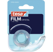 Ruban adhésif Tesa Film Crystal avec dévidoir, 10 mètres de long et 19 millimètres de large.