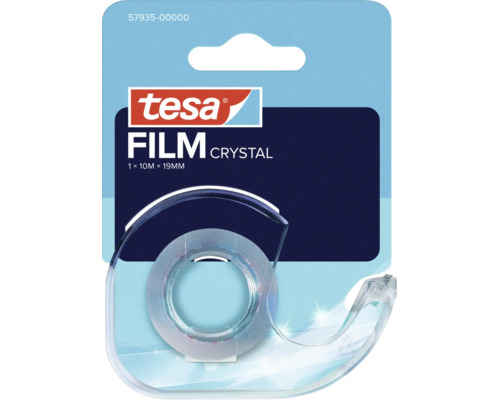 Ruban adhésif Tesa Film Crystal avec dévidoir, 10 mètres de long et 19 millimètres de large.