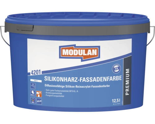 Modulan Silikonharz-Fassadenfarbe 12,5 Liter Eimer für witterungsbeständigen Fassadenschutz.