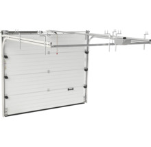 Porte sectionnelle avec motorisation de plafond automatique et rails de guidage pour installation dans le garage.