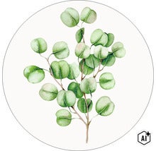 Illustration aquarelle d une branche d eucalyptus avec des feuilles rondes dans un cercle (Image AI modified or generated)