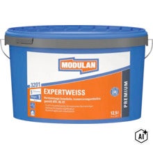 Peinture intérieure Modulan Expertweiss en seau de 12,5 litres pour la décoration murale avec un pouvoir couvrant élevé. (Image AI modified or generated)