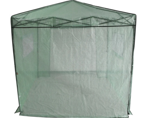 Faltpavillon mit transparenter Gitterfolienbespannung und robustem Metallgestell für den Garten.