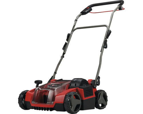 Scarificateur électrique Einhell avec guidon réglable et carter en plastique robuste pour l'entretien de la pelouse au jardin.