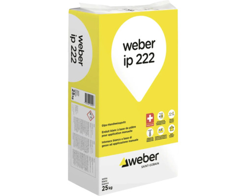 Sac de Weber IP 222 enduit blanc a base de platre 25 kilogrammes pour application manuelle interieure