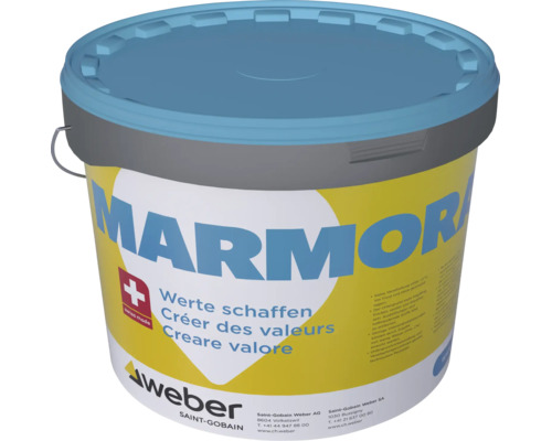 Ein Eimer Weber Marmoran Putz oder Fassadenfarbe fuer die Wandgestaltung.