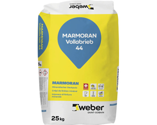 Sack mit Marmoran Vollabrieb 44 Mineralischer Deckputz 25 Kilogramm Weber Saint Gobain Logo