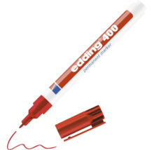 Marqueur permanent Edding 400 avec capuchon retiré pour marquer diverses surfaces.