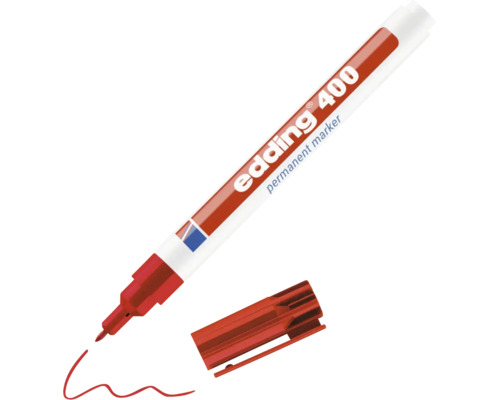 Marqueur permanent Edding 400 avec capuchon retiré pour marquer diverses surfaces.