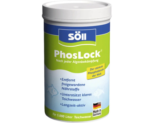Liant phosphate Söll PhosLock pour eau de bassin en pot pour 5000 litres, élimine les nutriments et assure une eau claire.