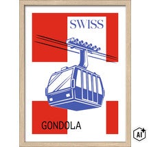 Wandbild mit Motiv einer Schweizer Gondelbahn im Rahmen (Image AI modified or generated)