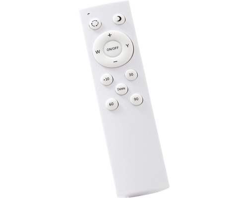 Weisse Fernbedienung für Beleuchtung mit verschiedenen Tasten zur Steuerung von Lichtmodi und Helligkeit.
