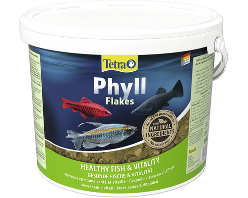 Flocons pour poissons Tetra Phyll en seau pour l alimentation quotidienne des poissons ornementaux avec des ingrédients naturels.