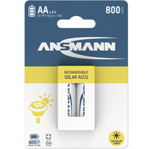 Batterie rechargeable Ansmann AA Mignon Nickel Metal Hydrure 1,2 Volt 800 Milliampere heure pour eclairage solaire en paquet de deux