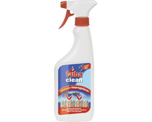 Spray imprégnant intensif Tuba clean pour le traitement antisalissure des tapis, tissus d ameublement et sièges de voiture.