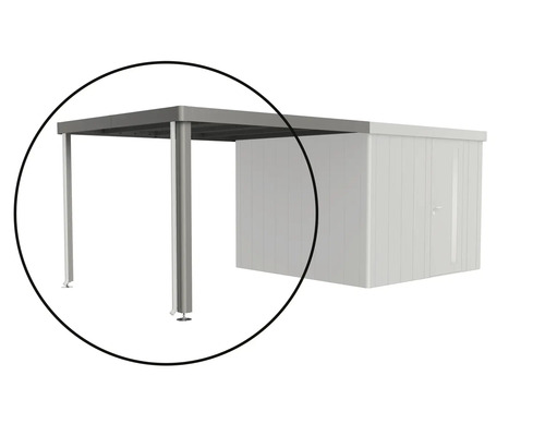 Abri de jardin avec appentis et poteaux de support en vue mise en évidence