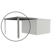 Abri voiture latéral pour abri de jardin en métal avec poteaux de support et toit plat en extension.