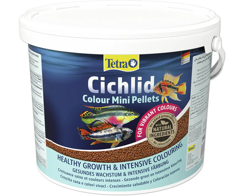 Aliment pour poissons Tetra Cichlid Colour Mini Pellets en seau pour une croissance saine et des couleurs intenses