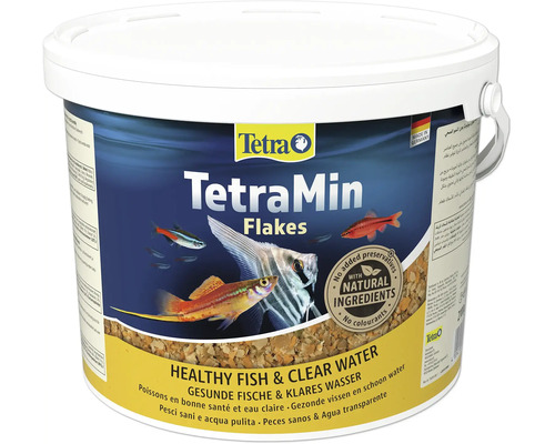 Flocons TetraMin nourriture pour poissons en seau pour des poissons en bonne santé et une eau claire.