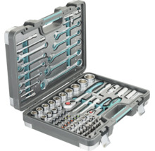 Technocraft Werkzeugkoffer mit umfangreichem Sortiment an Steckschlüsseln, Gabelringschlüsseln und Bits in sortierter Aufbewahrungsbox.