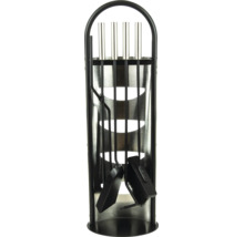 Serviteur de cheminée avec support en acier inoxydable et métal pour ranger les accessoires de cheminée.