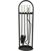 Set d'accessoires de cheminée avec support comprenant balai, pelle, tisonnier et pince en métal pour cheminée