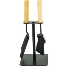 Set d accessoires de cheminée avec pelle et balai sur support avec poignées en bois