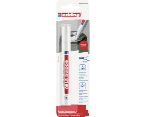 Stylo dissolvant pour étiquettes edding 8180 pour éliminer facilement les étiquettes et les résidus de colle.